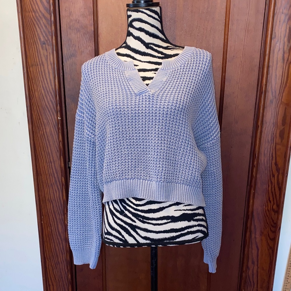 Haute Hippie blue cropped V-Neck Sweater